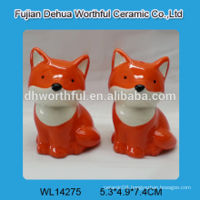 Cute fox shaped ceramic salt and pepper container for wholesale